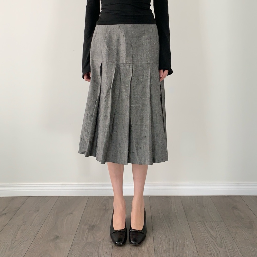 Grey drop waist pleated midi skirt